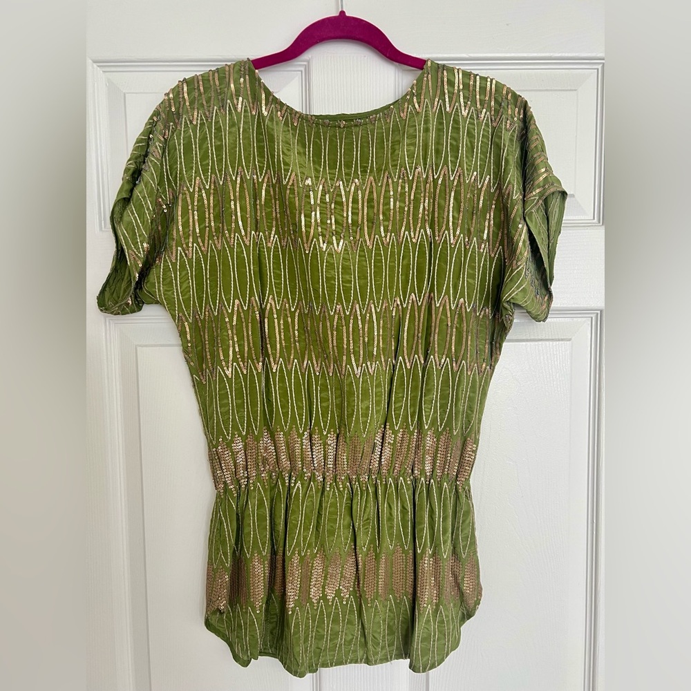 Namrata Joshipura green silk blouse with bronze threading and sequins